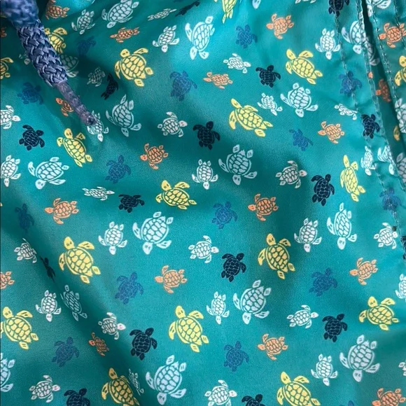 Vilebrequin Kids Swim Trunks - Teal with Yellow and White Turtles
